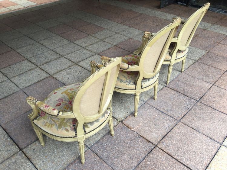 Set of three Louis XV-Louis XVI transitional style armchairs, DIVISIBLE INDIVIDUALLY