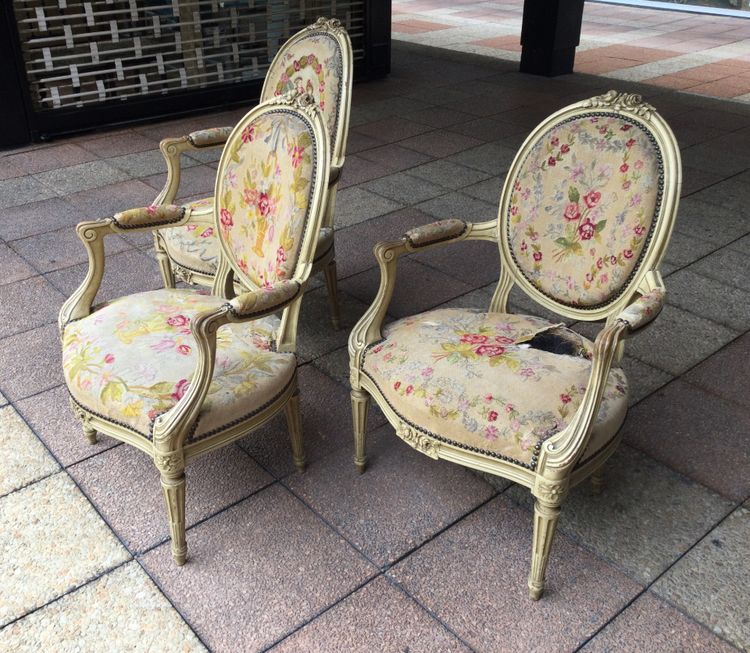Set of three Louis XV-Louis XVI transitional style armchairs, DIVISIBLE INDIVIDUALLY