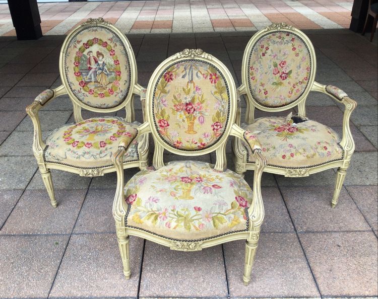 Set of three Louis XV-Louis XVI transitional style armchairs, DIVISIBLE INDIVIDUALLY