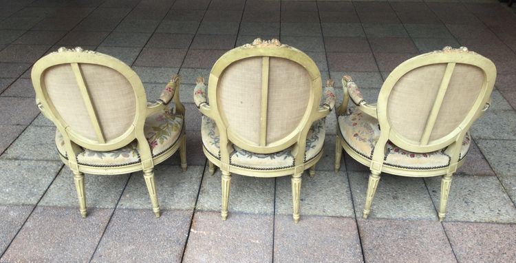 Set of three Louis XV-Louis XVI transitional style armchairs, DIVISIBLE INDIVIDUALLY