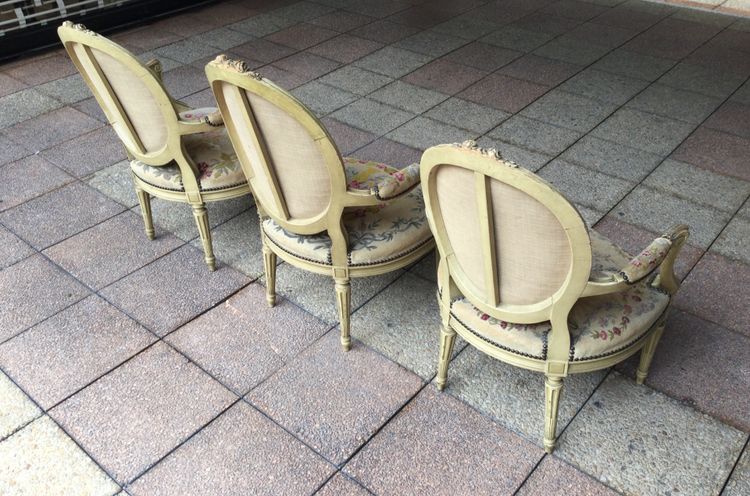 Set of three Louis XV-Louis XVI transitional style armchairs, DIVISIBLE INDIVIDUALLY