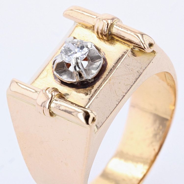 Tank Gold-Siegelring mit Diamanten