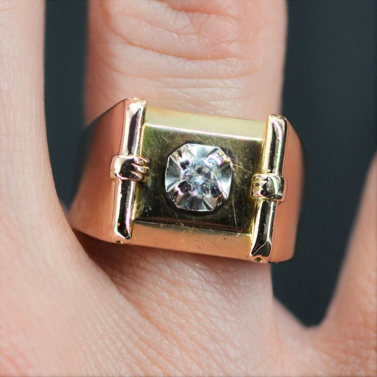 Tank Gold-Siegelring mit Diamanten