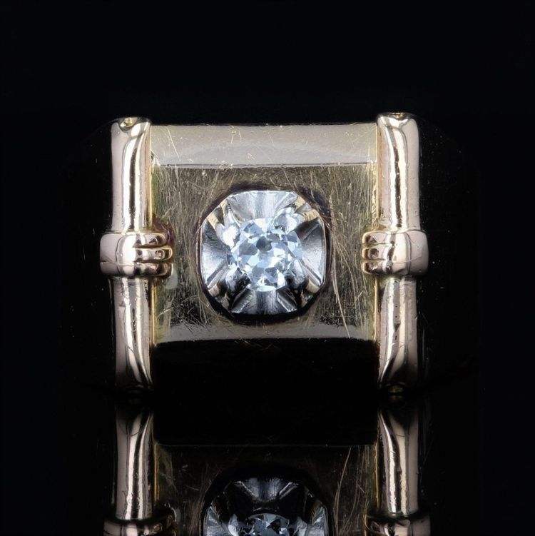 Tank Gold-Siegelring mit Diamanten