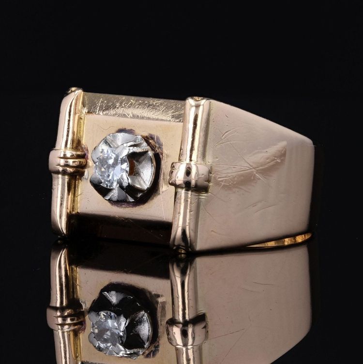 Tank Gold-Siegelring mit Diamanten