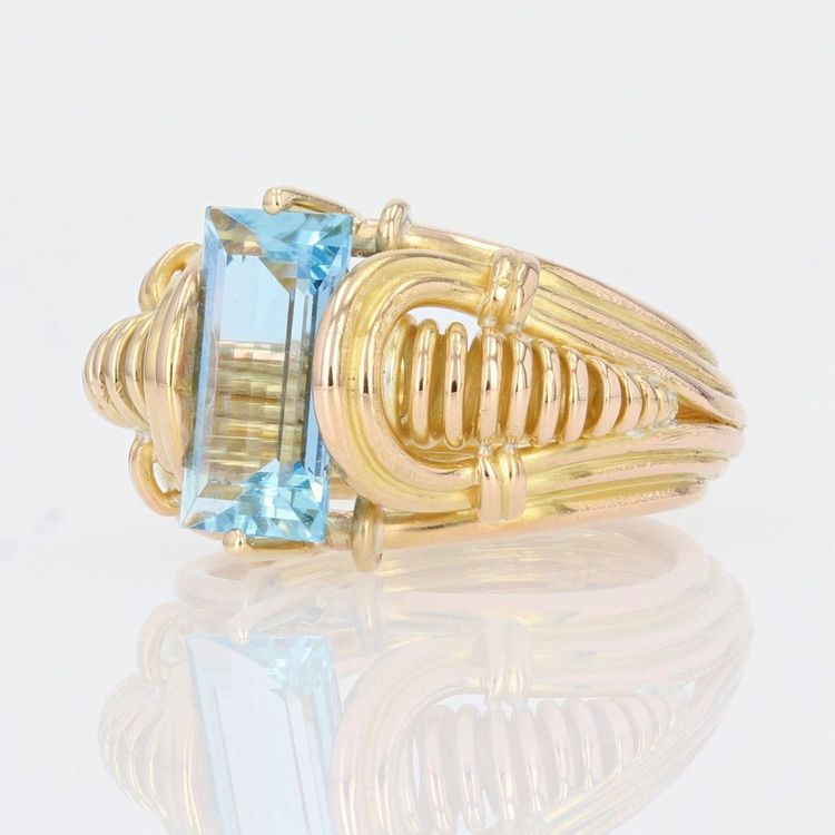 Bague Rétro Aigue-marine Et Or