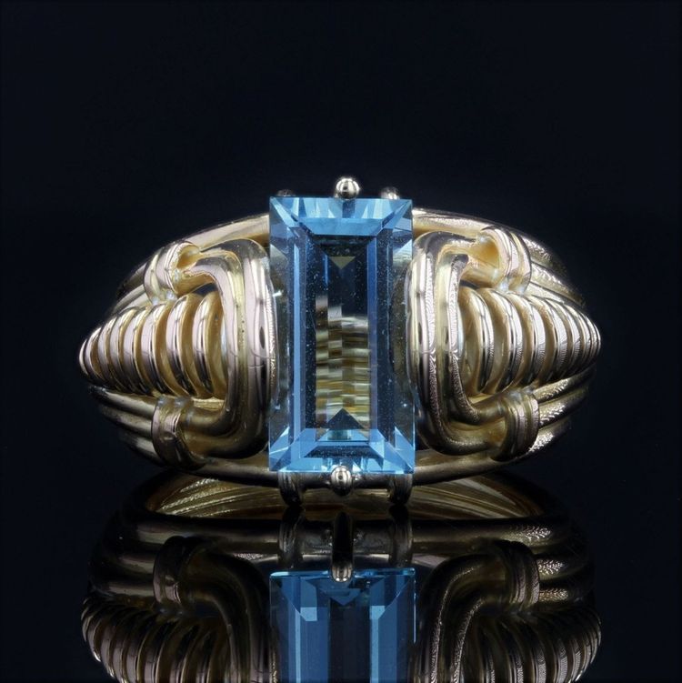 Bague Rétro Aigue-marine Et Or