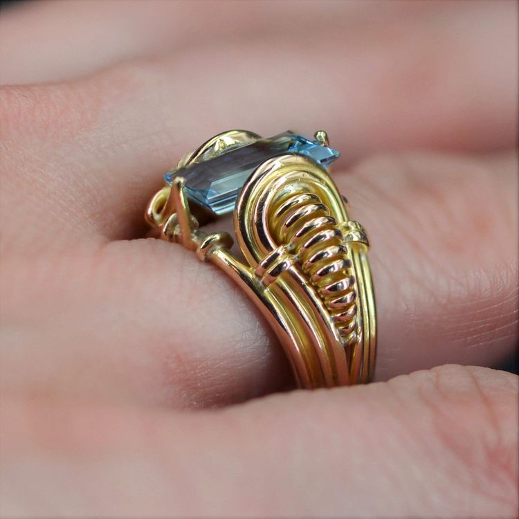 Bague Rétro Aigue-marine Et Or