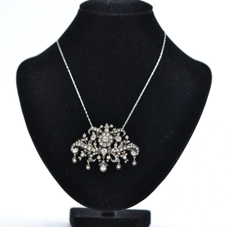 Antike Brosche mit Anhänger und Diamant im Rosenschliff