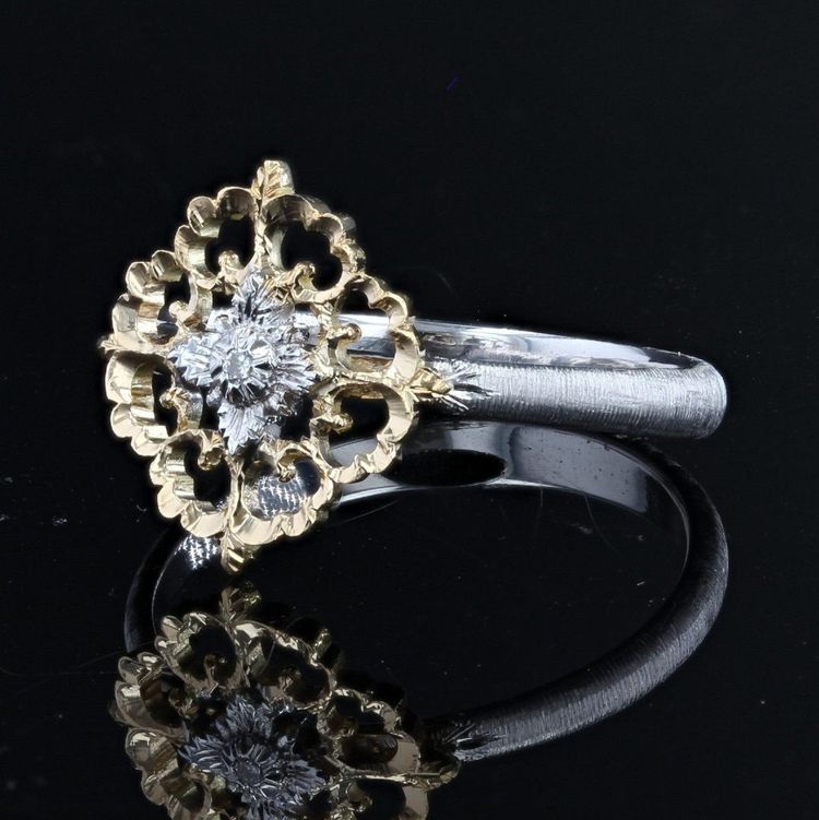 Yellow And White Gold Diamond Ring Arabesques Small Model