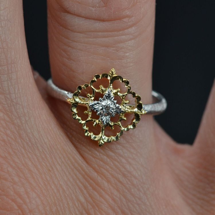 Yellow And White Gold Diamond Ring Arabesques Small Model