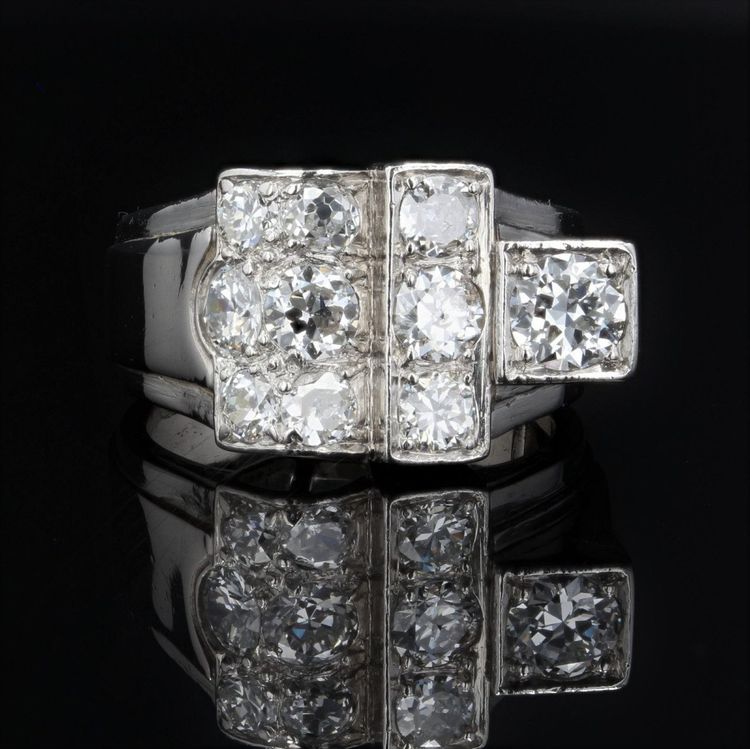 Bague Chevalière Art Déco Diamants