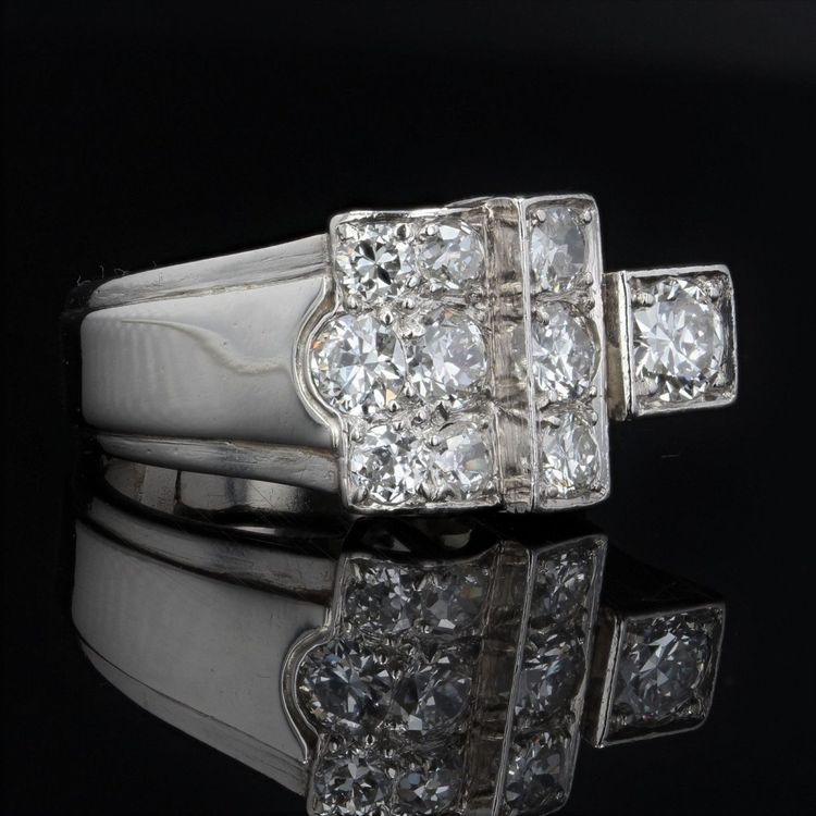Bague Chevalière Art Déco Diamants