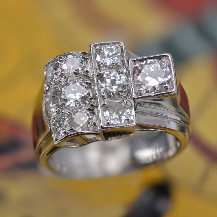 Bague Chevalière Art Déco Diamants