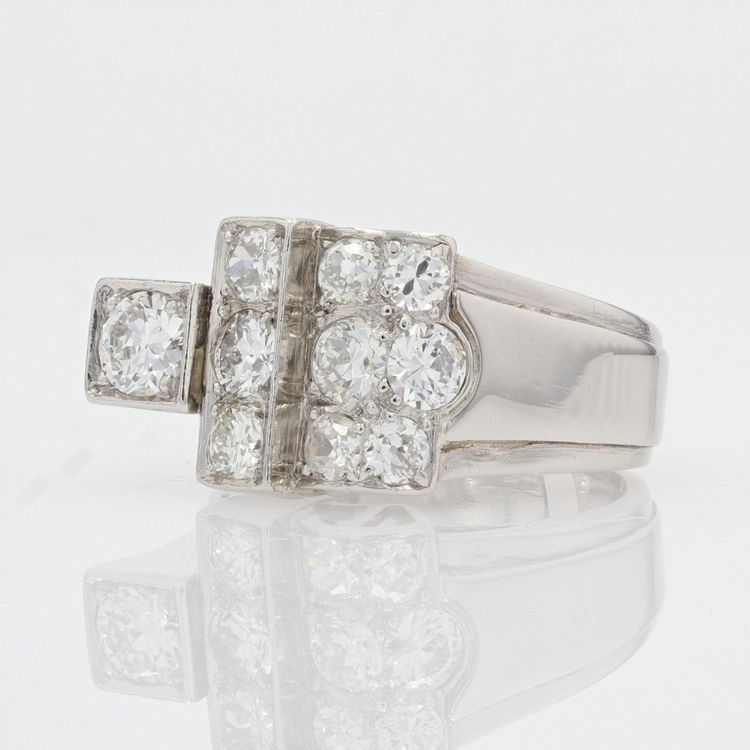 Bague Chevalière Art Déco Diamants