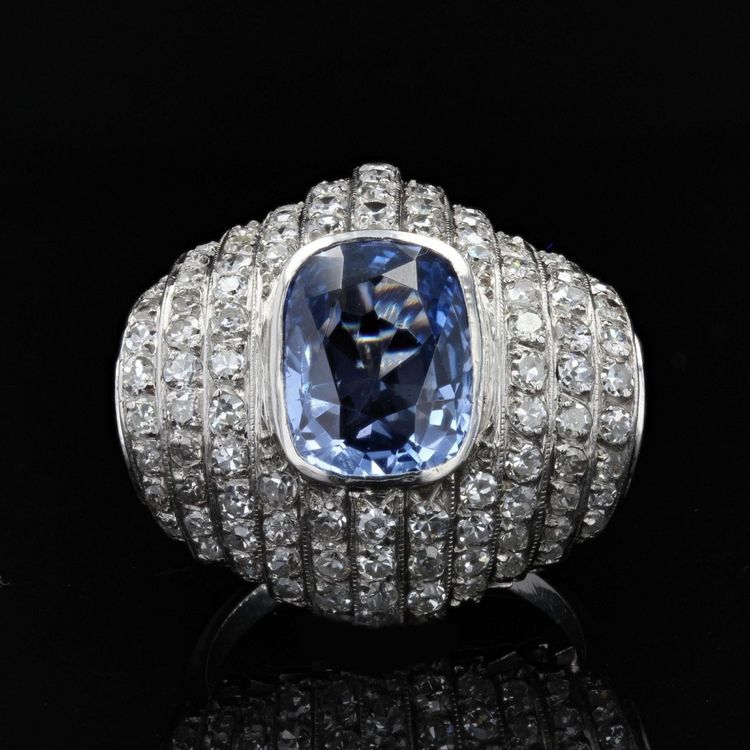 Art Deco Ceylon Saphir und Diamant Ring