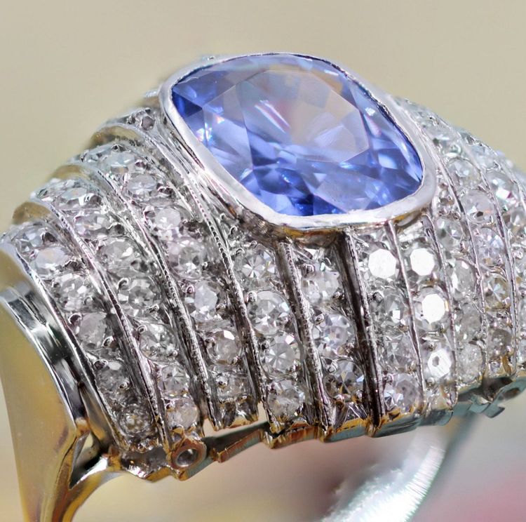 Art Deco Ceylon Saphir und Diamant Ring