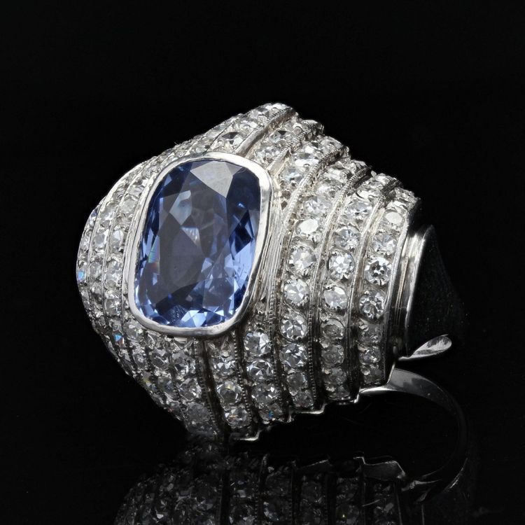 Art Deco Ceylon Saphir und Diamant Ring
