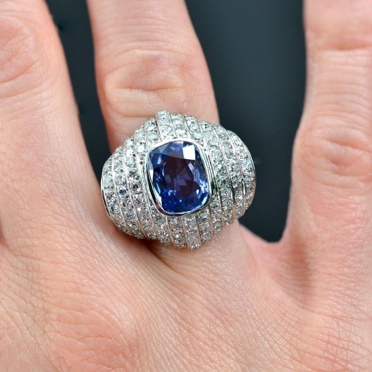 Art Deco Ceylon Saphir und Diamant Ring
