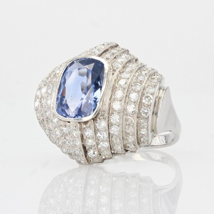 Art Deco Ceylon Saphir und Diamant Ring