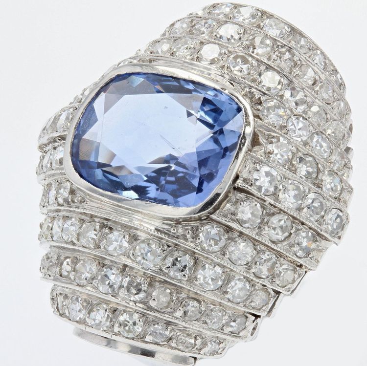 Art Deco Ceylon Saphir und Diamant Ring