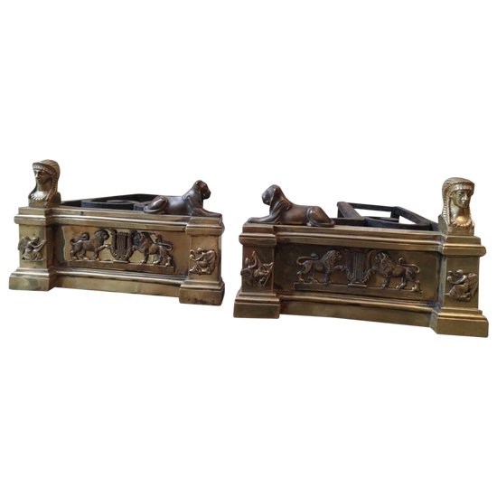 Pair of andirons - Bronze and wrought iron - Empire - 19th century