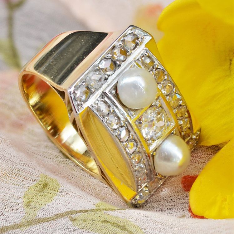 Fine Pearls And Diamonds Tank Ring