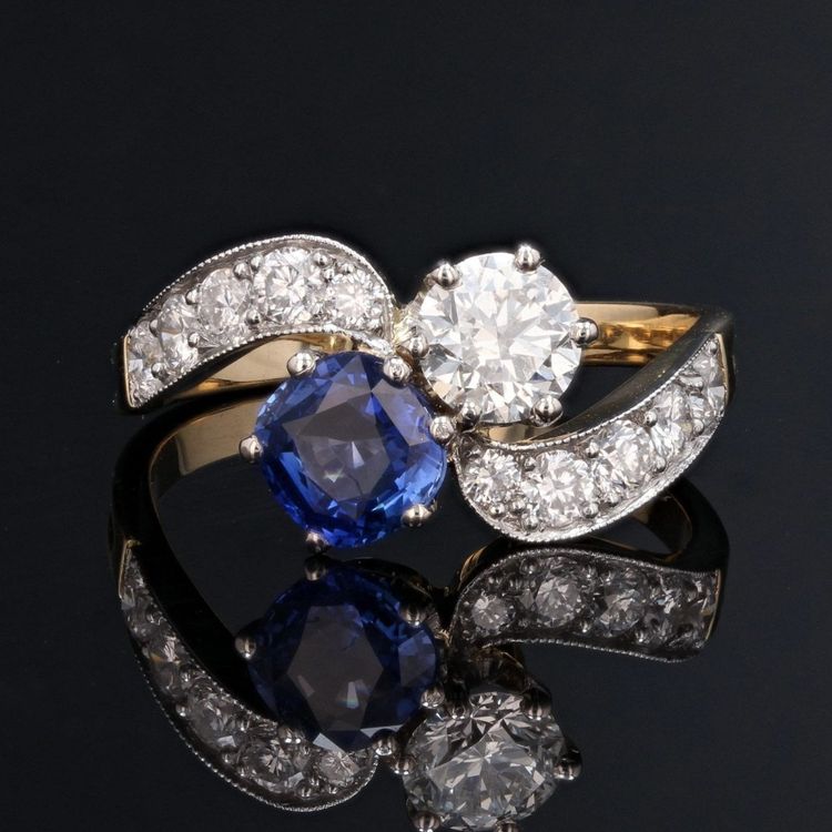 Bague Toi Et Moi Saphir Bleu Et Diamants