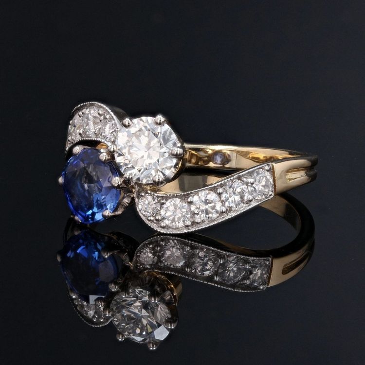 Bague Toi Et Moi Saphir Bleu Et Diamants