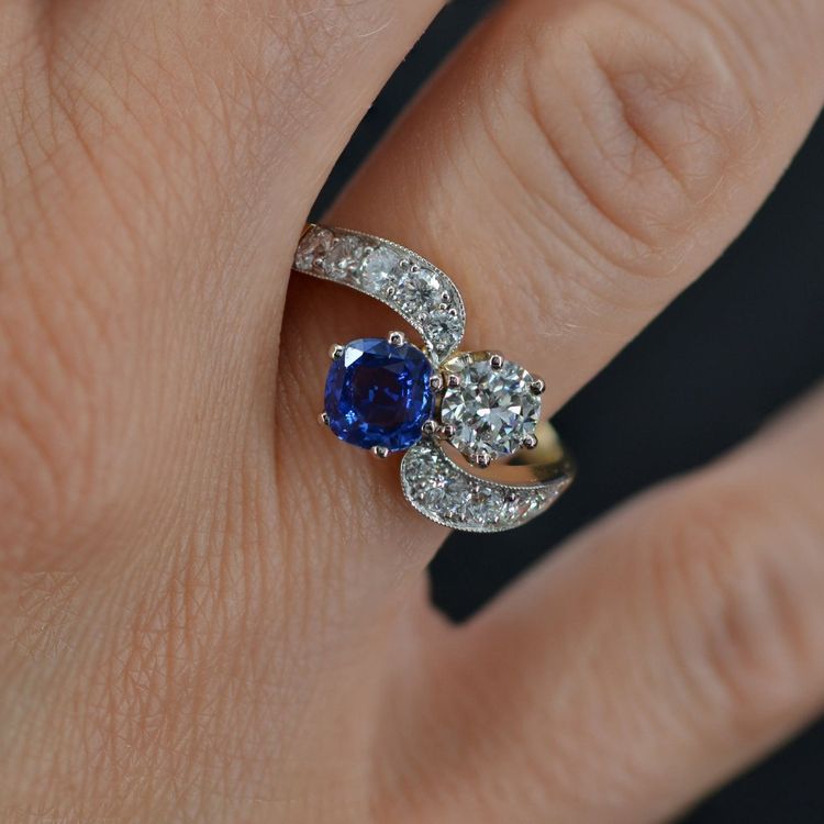 Bague Toi Et Moi Saphir Bleu Et Diamants