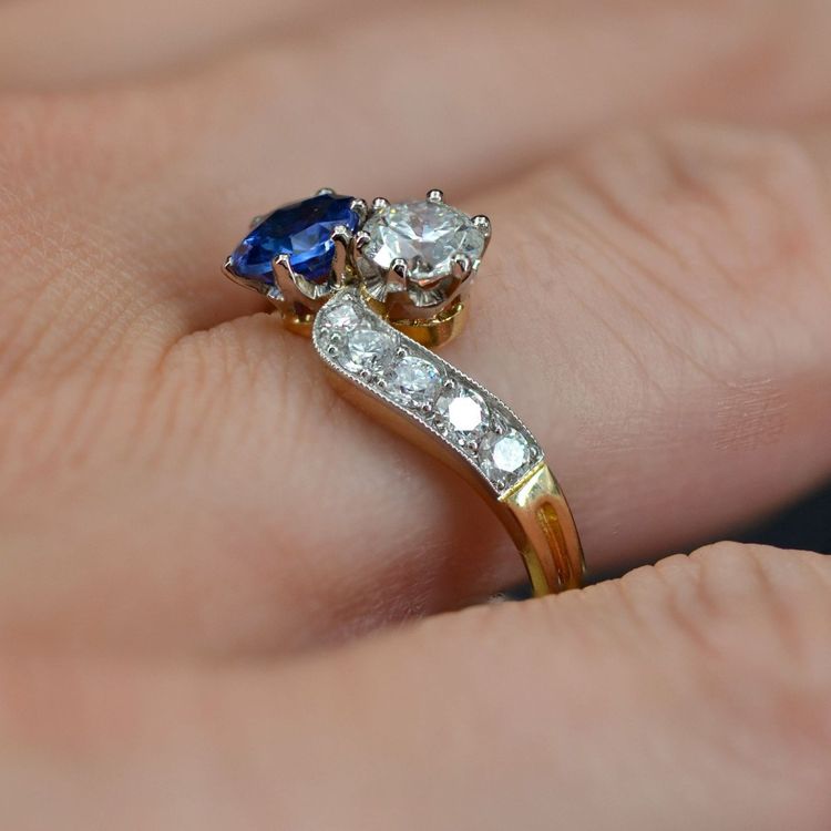Bague Toi Et Moi Saphir Bleu Et Diamants