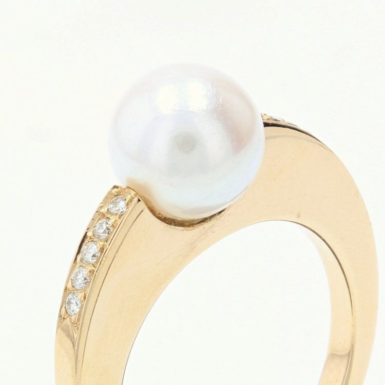 Anello piatto con perla e diamanti