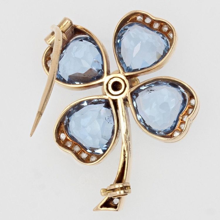 Broche Ancienne Trèfle Spinelles Et Diamants