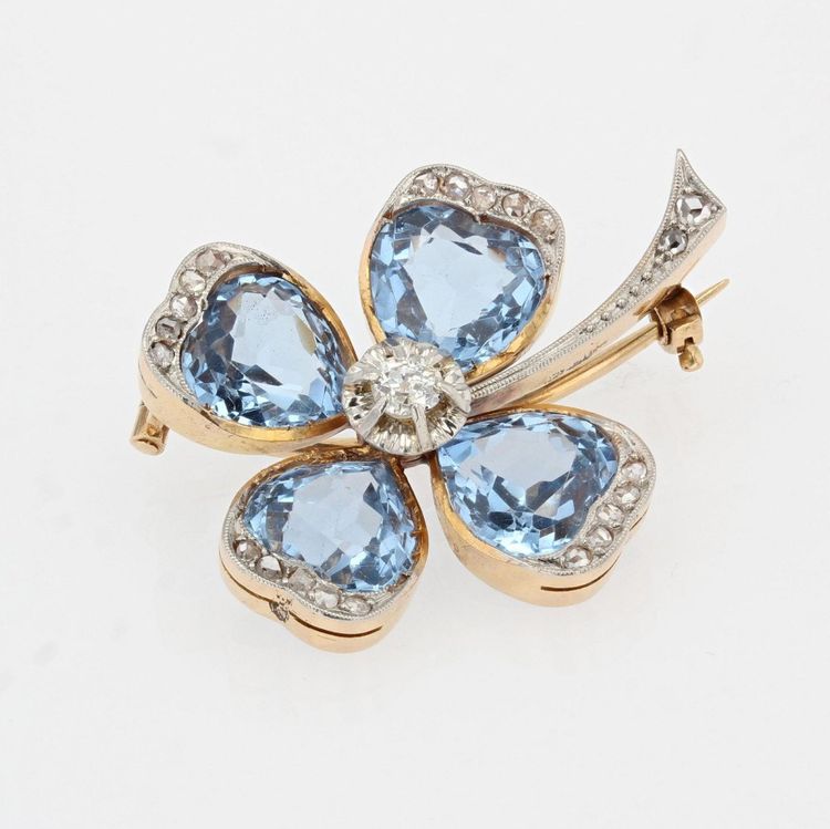 Broche Ancienne Trèfle Spinelles Et Diamants