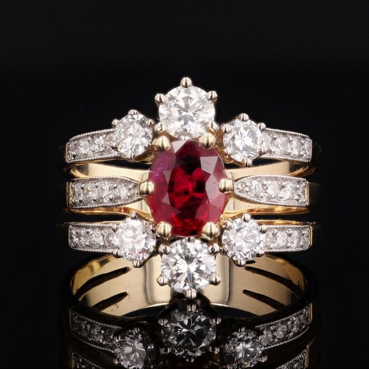 Bague Rubis Diamants 3 Anneaux
