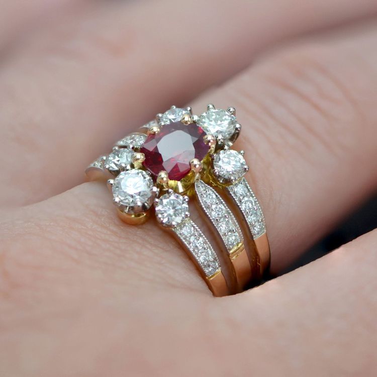Bague Rubis Diamants 3 Anneaux