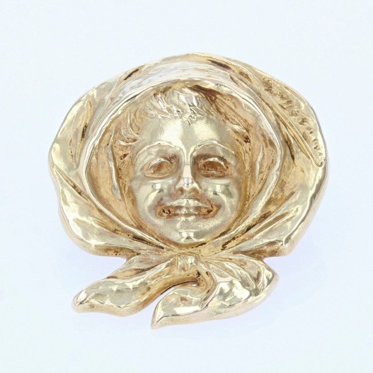 Broche Ancienne En Or Portait d'Enfant