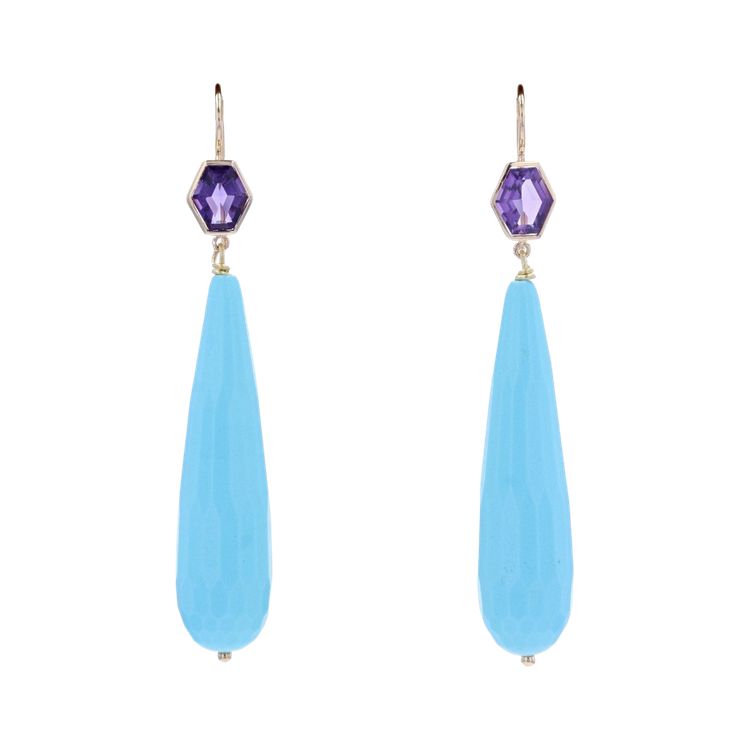 Boucles D'oreilles Améthystes Et Bronze - Pendantes Violettes Naturelles - Crochet