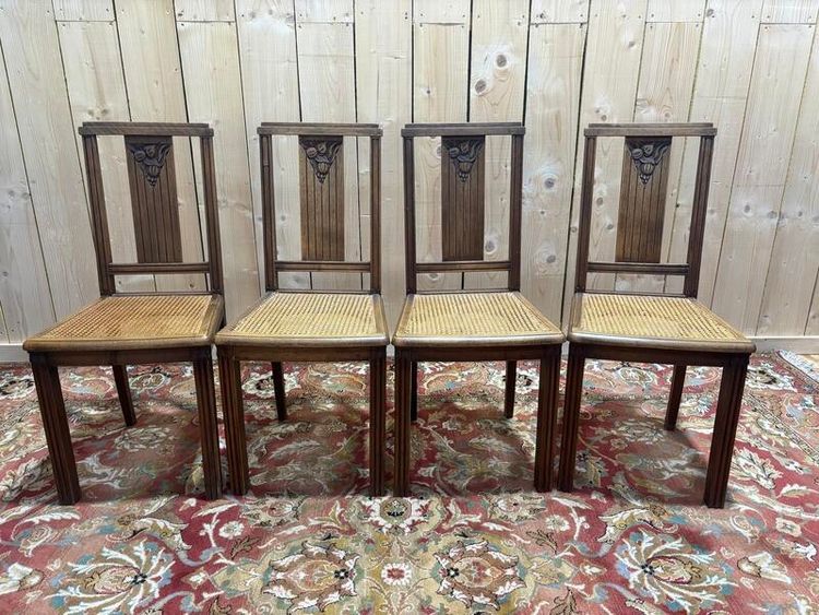 Serie von 4 Art Deco Canne Chairs