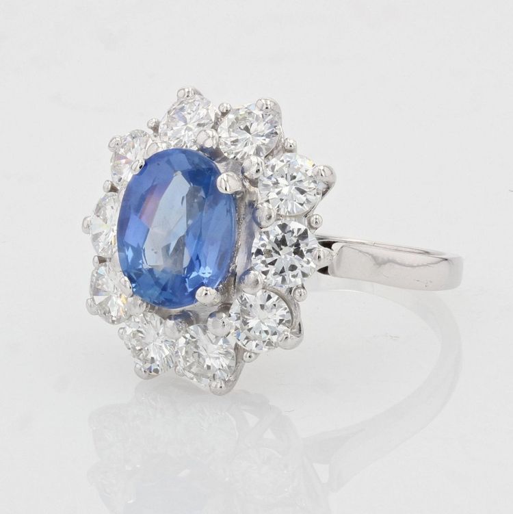 Bague Marguerite Ancienne Saphir Diamants