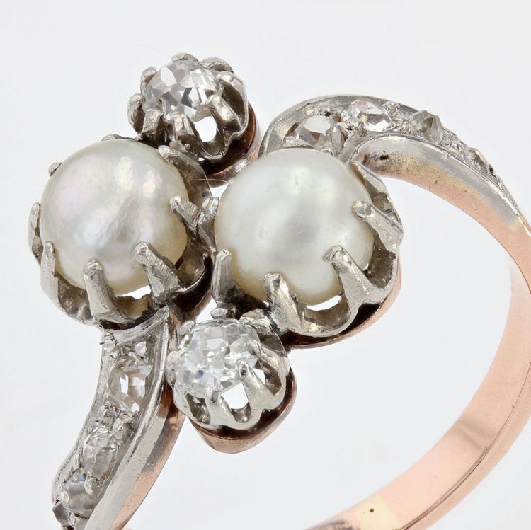 Antiker „You and Me“-Ring mit Perlen und Diamanten