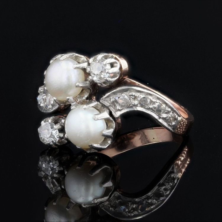 Antiker „You and Me“-Ring mit Perlen und Diamanten
