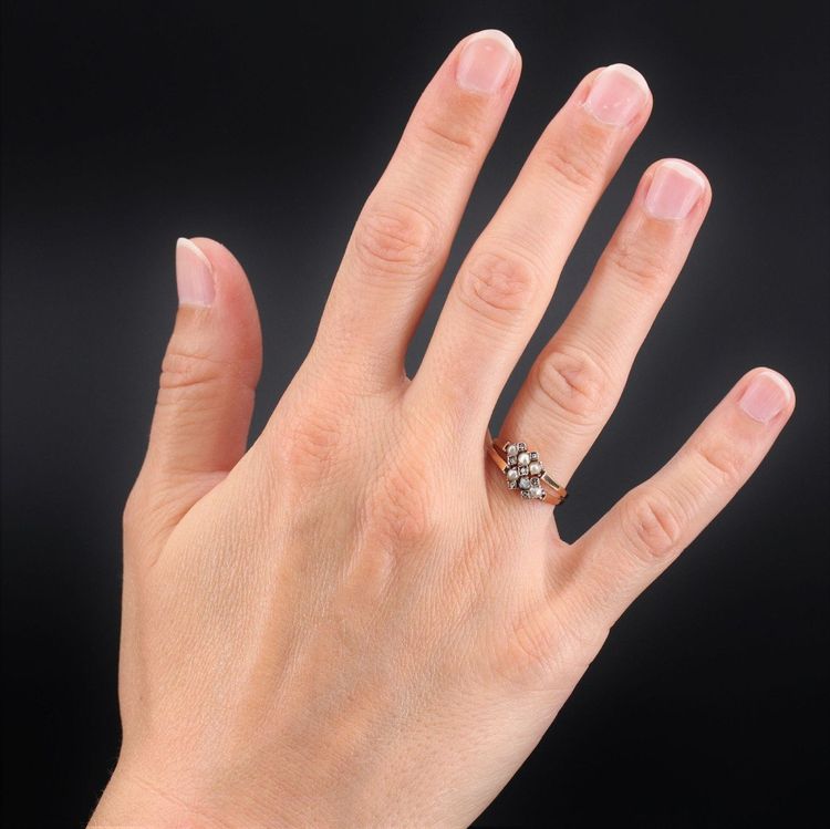 Antiker Doppelring Feine Perlen Diamanten