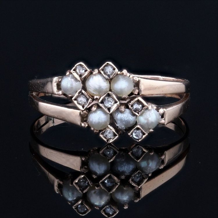 Antiker Doppelring Feine Perlen Diamanten