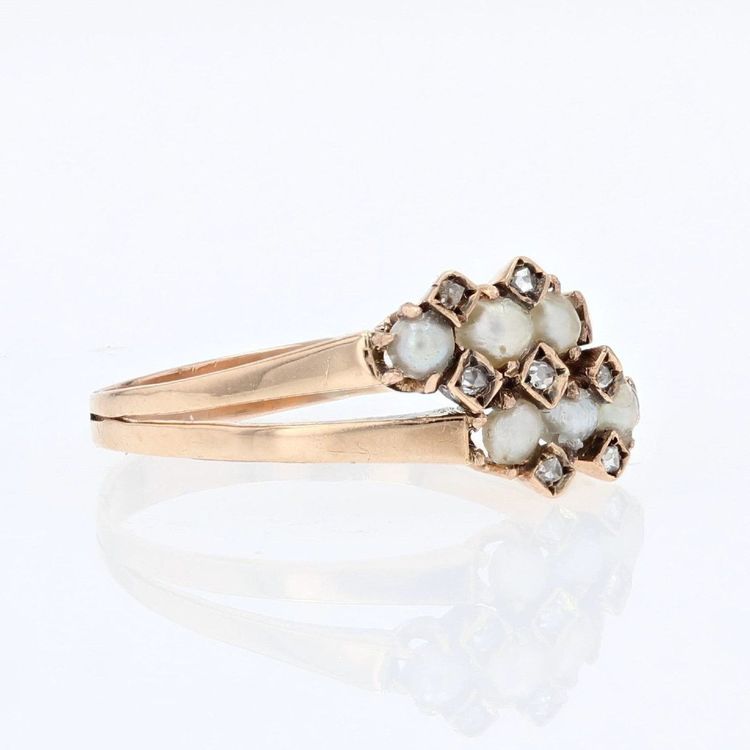 Antiker Doppelring Feine Perlen Diamanten