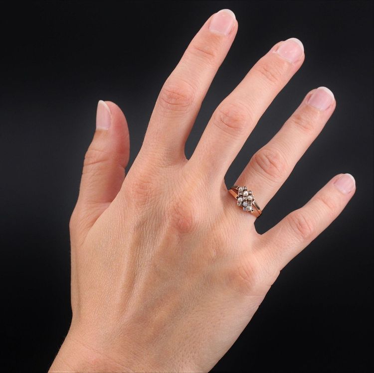 Antiker Doppelring Feine Perlen Diamanten
