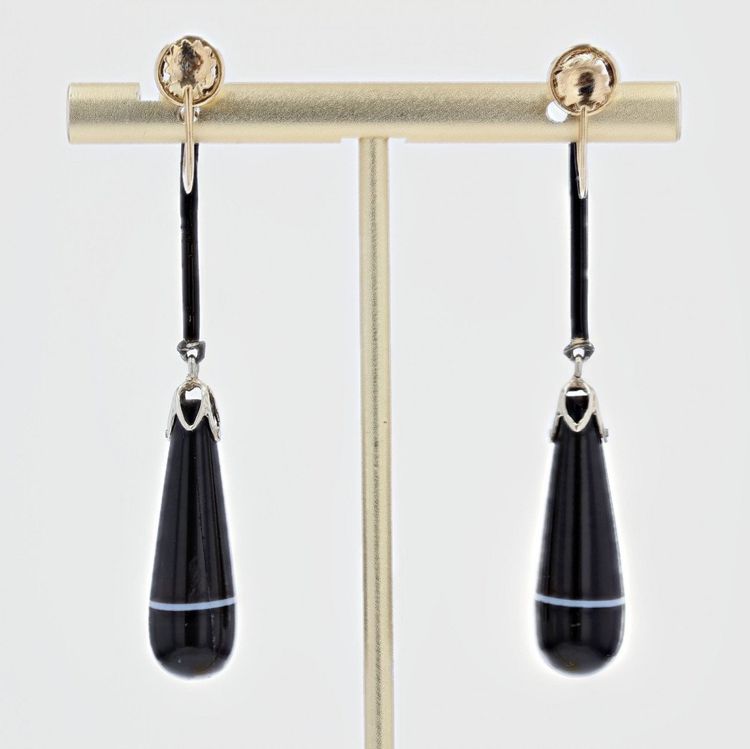 Pendants d'Oreilles Agates Rubannées Onyx émail Et Or
