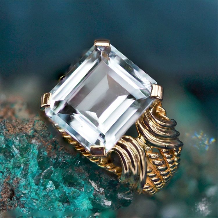 Anello vintage in acquamarina e oro