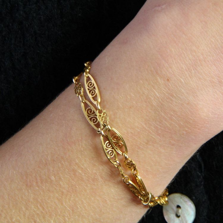 Bracelet Ancien Or Double Rang Filigrané