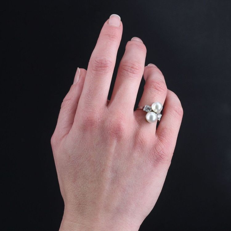 Antiker Ring Du und Ich Feine Perlen Diamanten